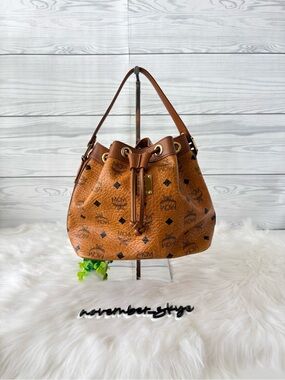 MCM Cognac Visetos Drawstring Bucket Bag